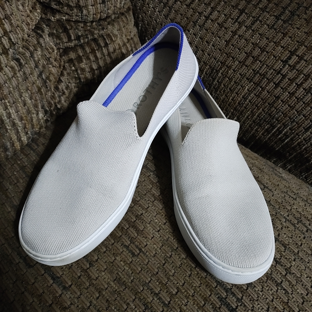 Rothy's Slip On Sneakers The Original Sand Beige Blue Women's Sz 8 Clean